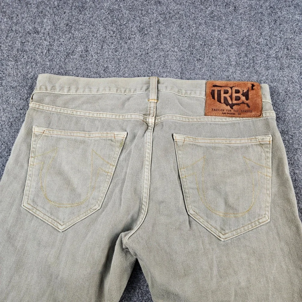 True Religion Bobby Straight Leg Jeans Mens 32 Green USA Made Button Fly Denim